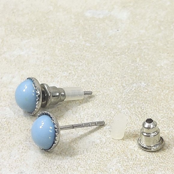 Silver Round Stud Earrings Blue Stone Vintage Jewelry Jewel Trinket Gift for Her - Picture 7 of 11